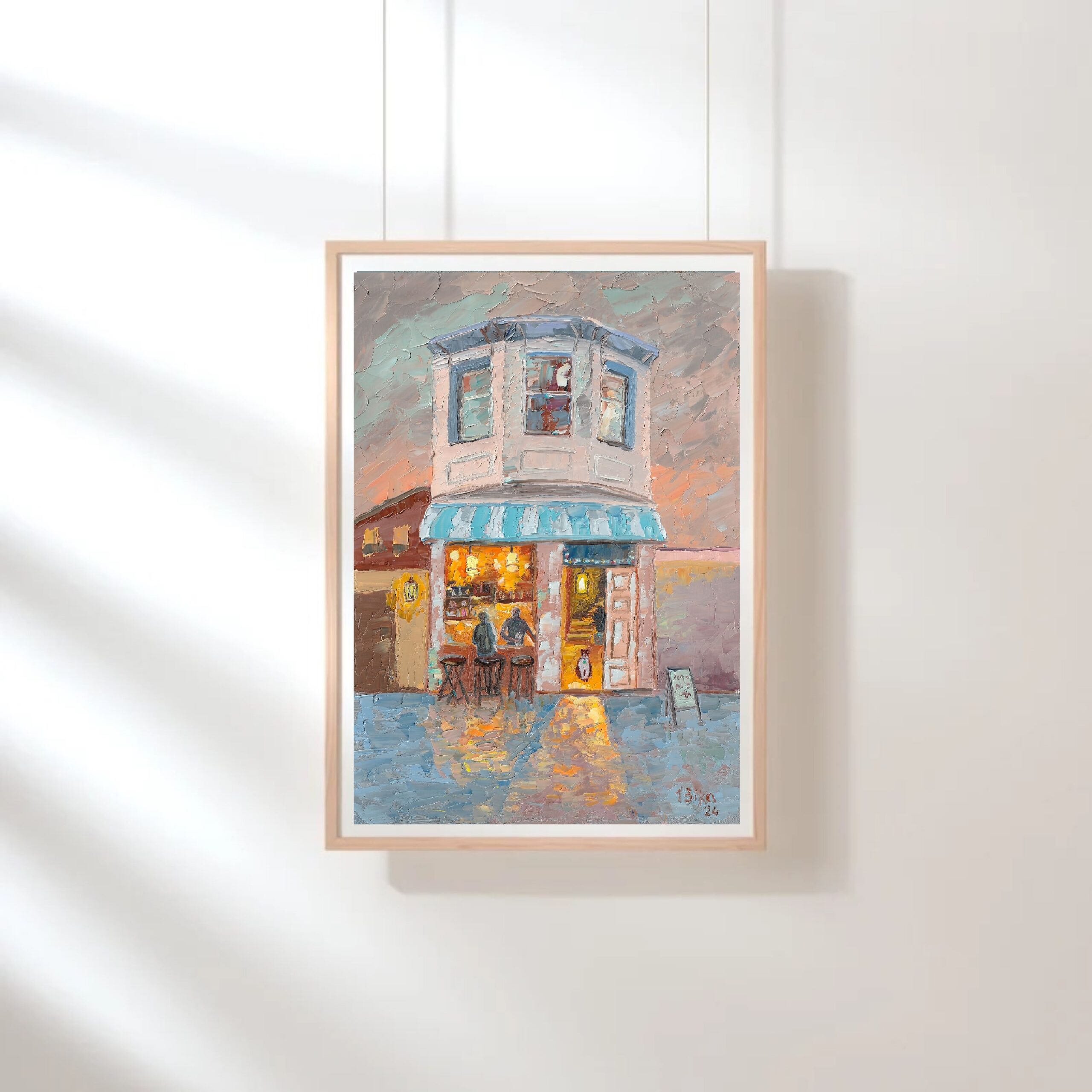 Street cafe oil painting