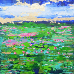 Water Lilies Flowers Painting Abstract Lotus Pond Original Art Kuwshinka Floral Artwork