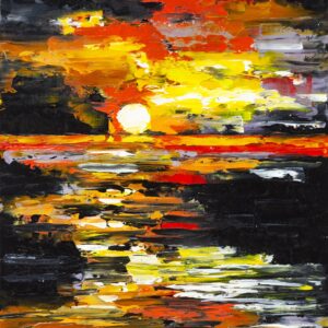 Sunset Painting Seascape Original Wall Art Moon Path