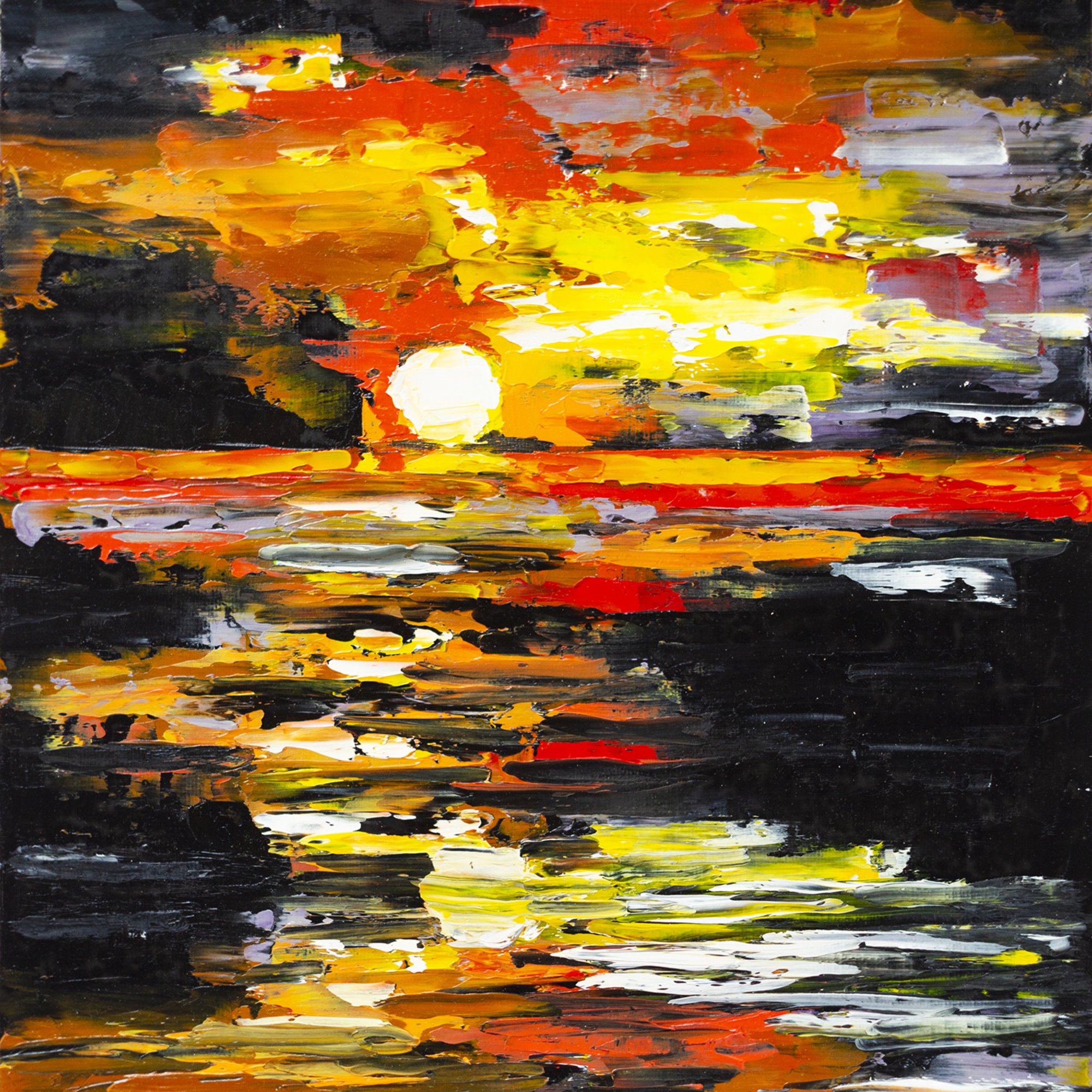 Sunset Painting Seascape Original Wall Art Moon Path