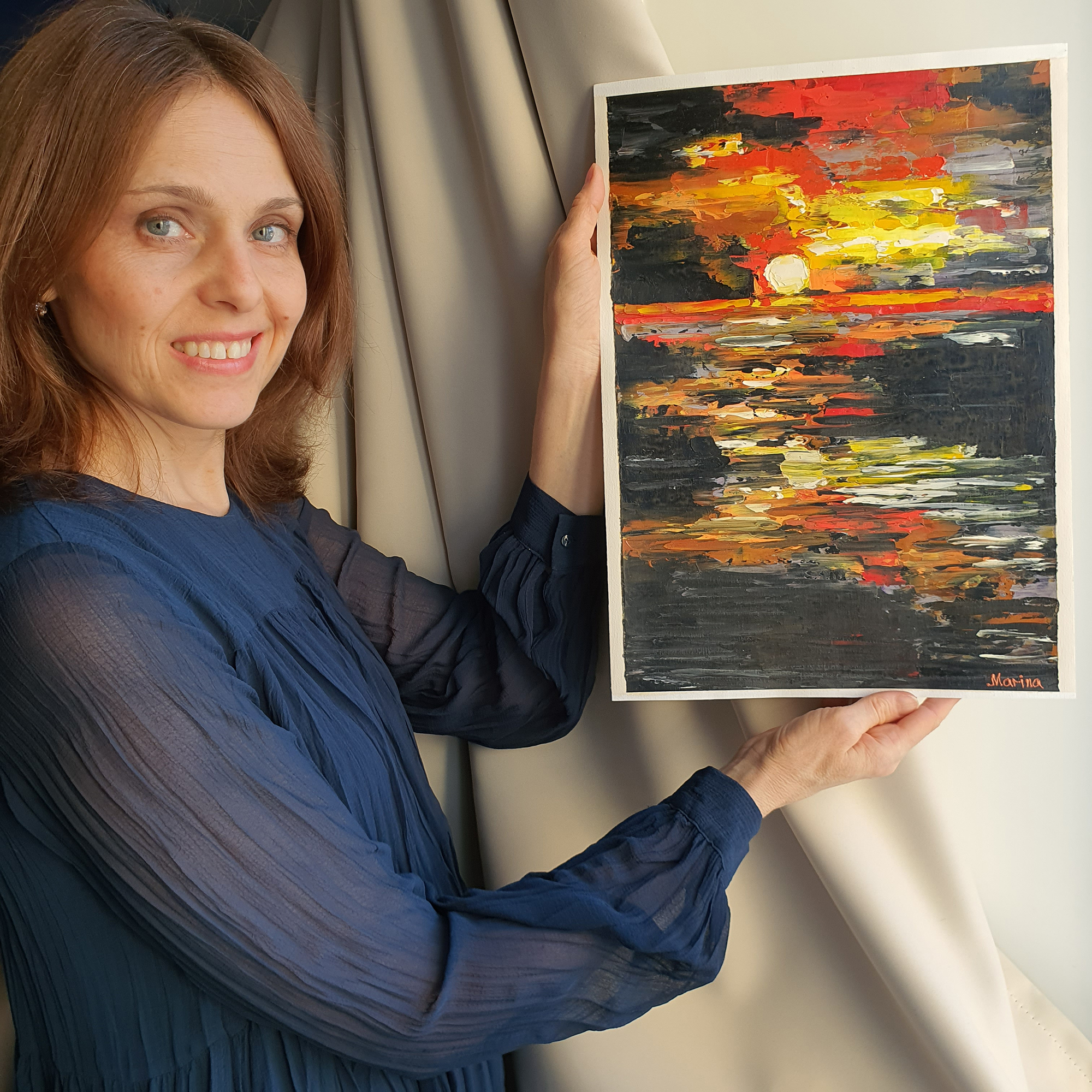 Sunset Painting Seascape Original Wall Art Moon Path - Image 2