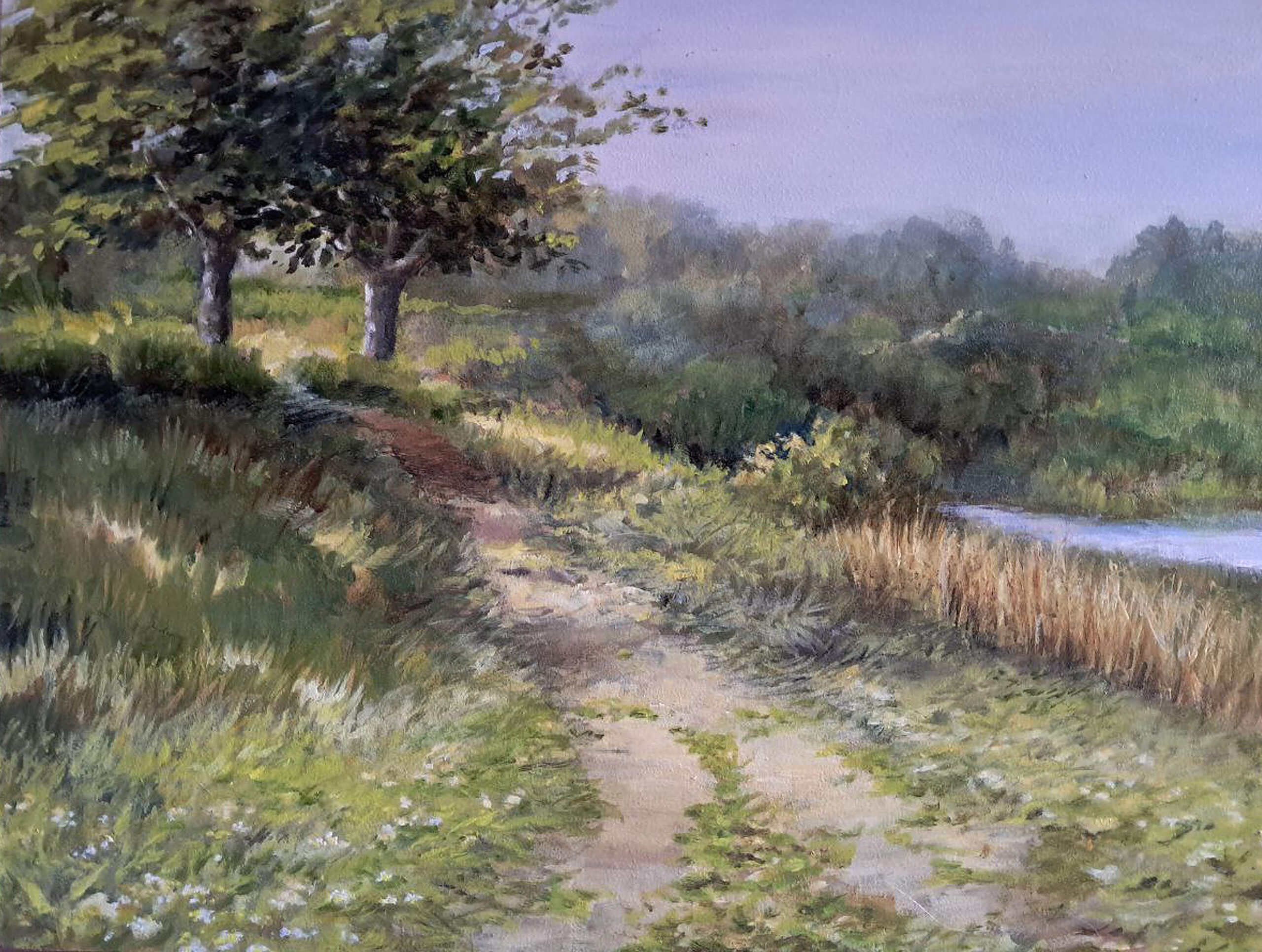 Original oil painting – “On banks of the river Uzh”. Oil on primed fiberboard 17.5 x 13.5 in