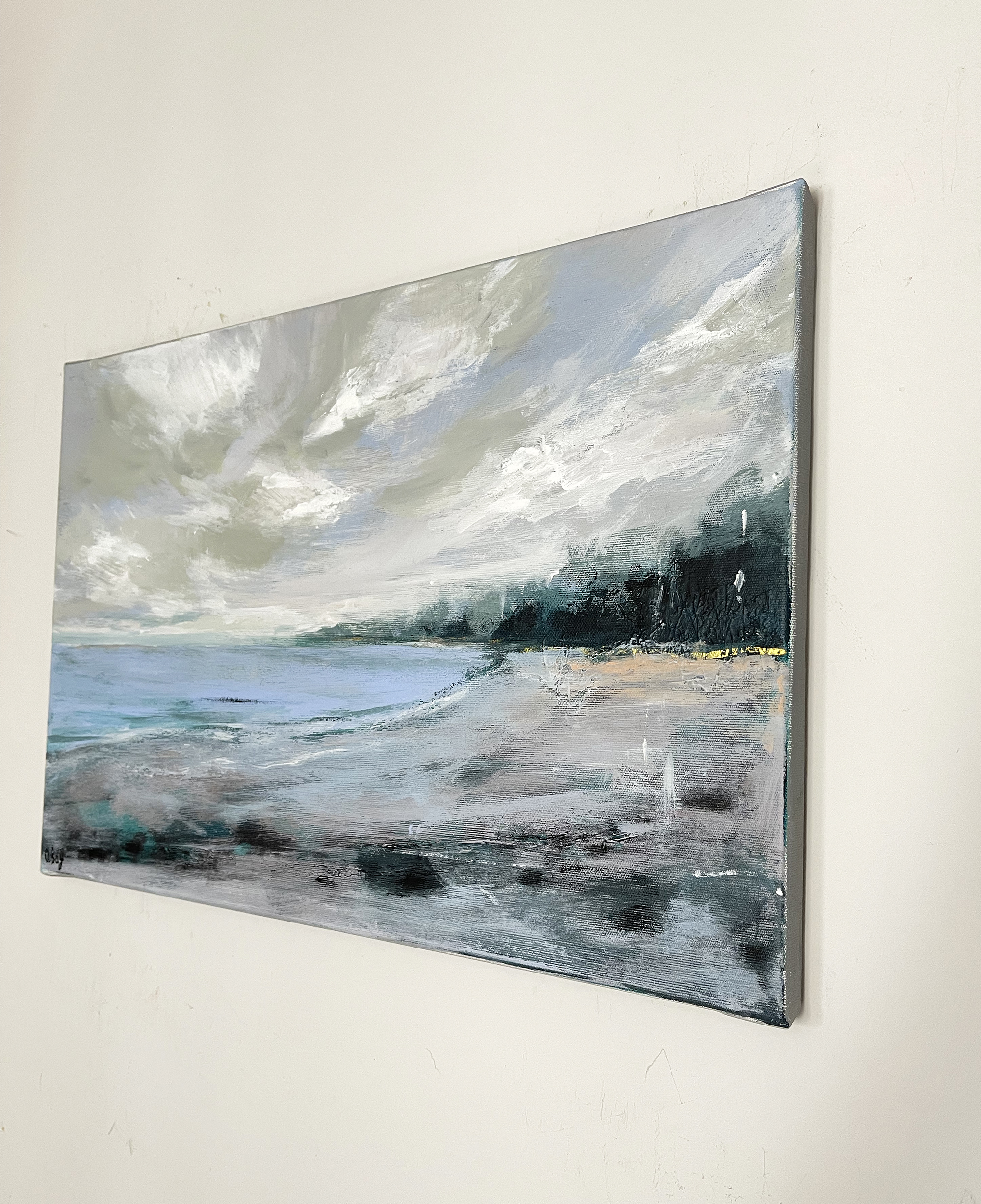 Contemporary Acrylic Painting Modern Landscape "Lullaby of the lake", 40x60 cm - Image 2