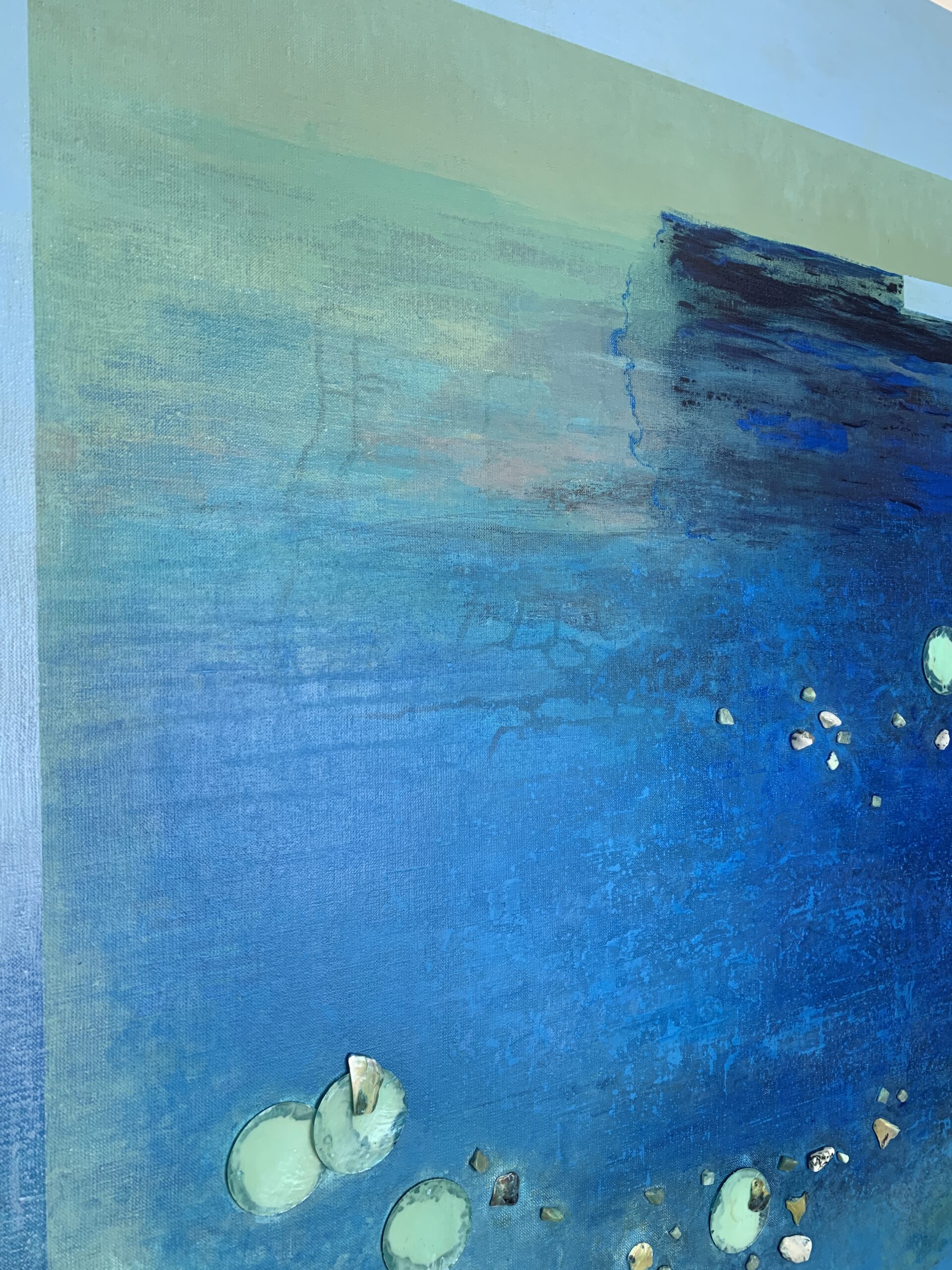 Abstract Acrylic Painting On Canvas “Ripples” 35,4 x 39,3 inches ( 90 x 100 cm. )