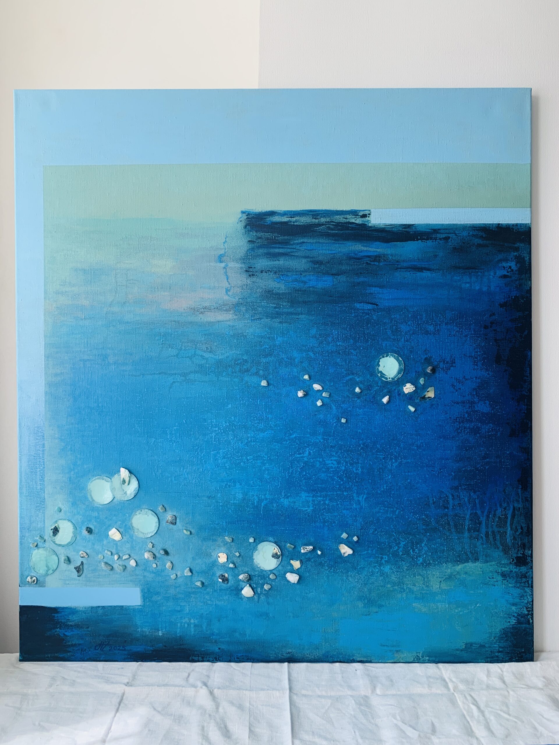 Abstract Acrylic Painting On Canvas “Ripples” 35,4 x 39,3 inches ( 90 x 100 cm. )