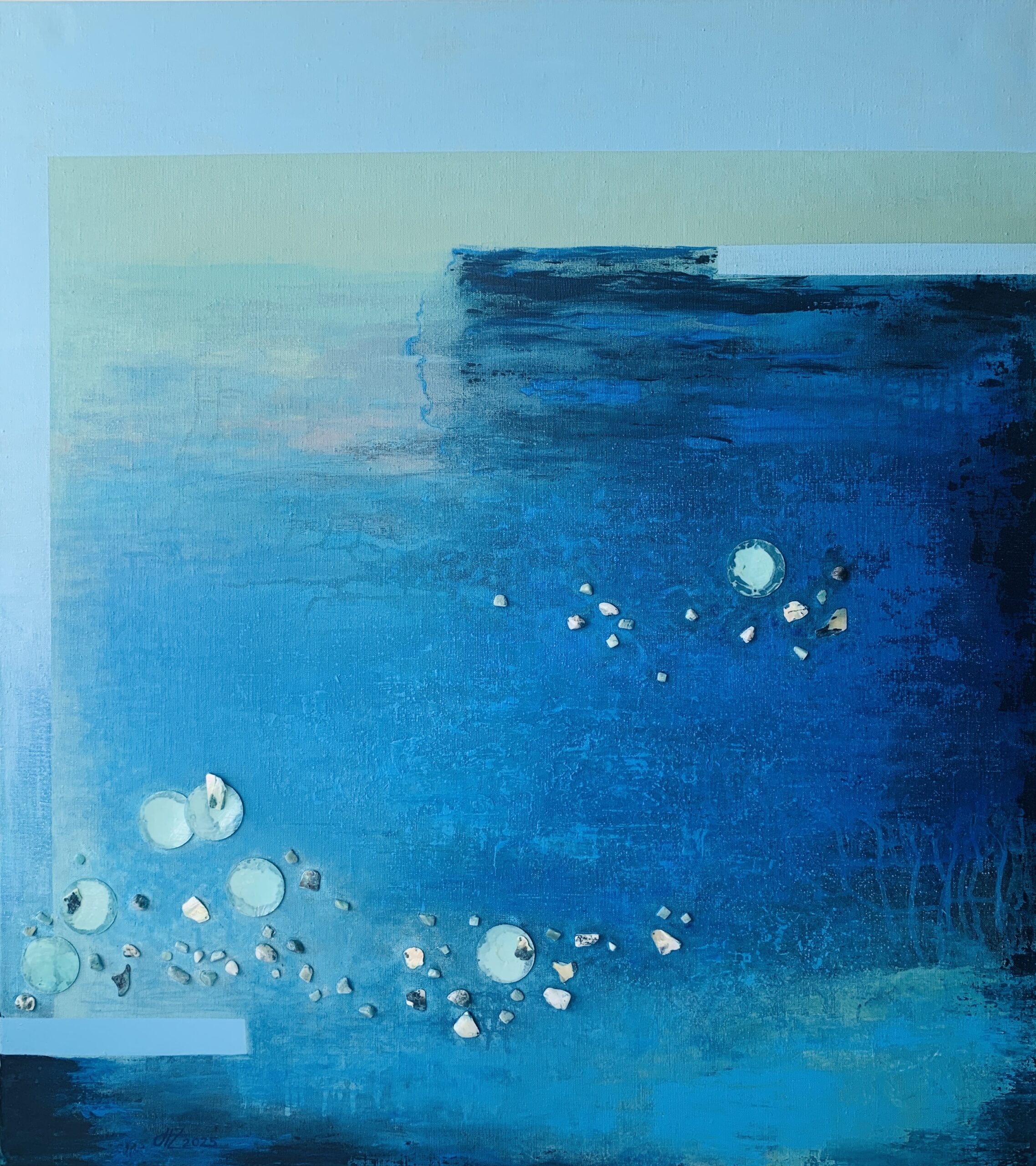 Abstract Acrylic Painting On Canvas “Ripples” 35,4 x 39,3 inches (90 * 100 cm,)