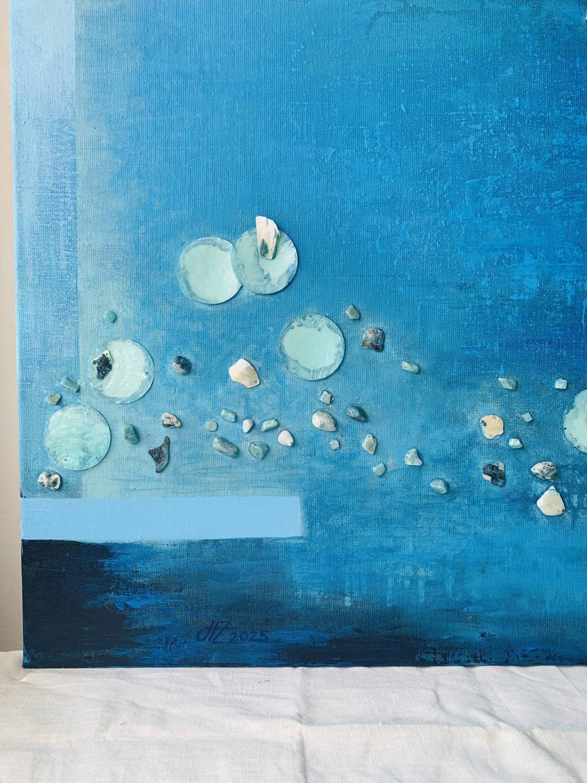 Abstract Acrylic Painting On Canvas “Ripples” 35,4 x 39,3 inches ( 90 x 100 cm. )