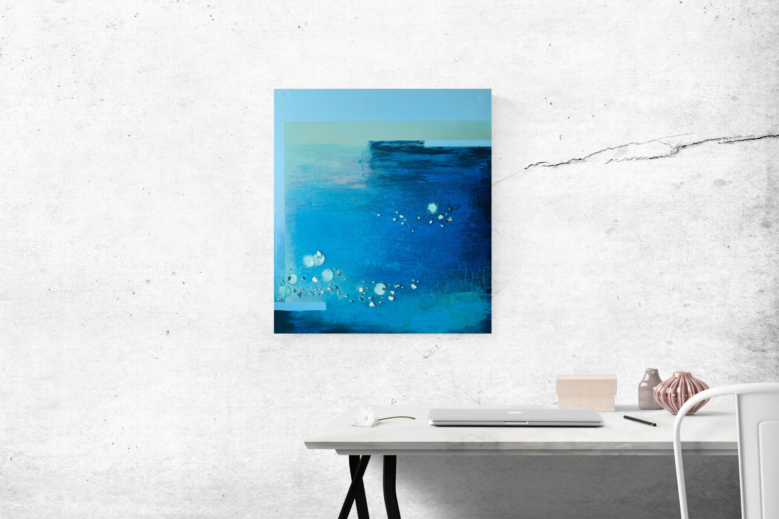 Abstract Acrylic Painting On Canvas 35,4 x 39,3 inches ( 90 x 100 cm. )