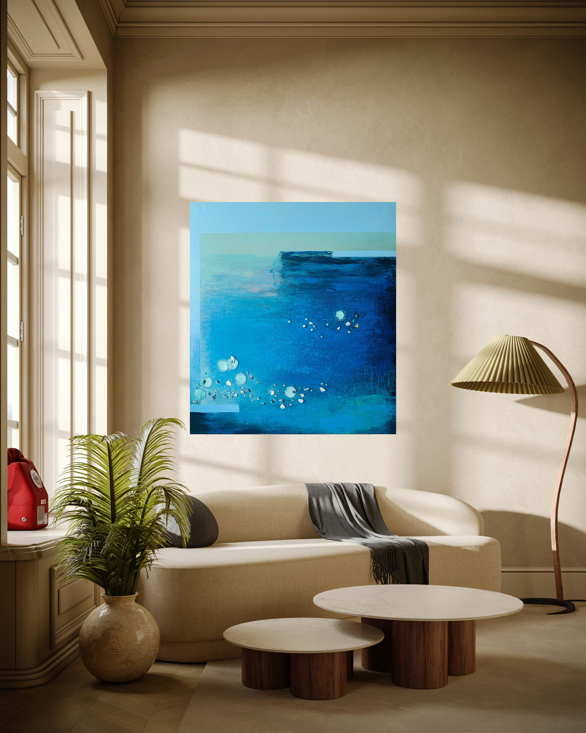 Abstract Acrylic Painting On Canvas 35,4 x 39,3 inches ( 90 x 100 cm. )