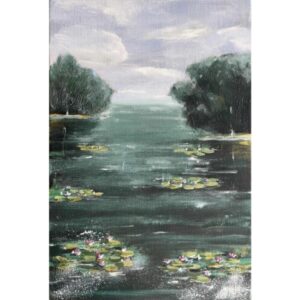 Pond Painting Modern Landscape Wall Art "Serenade in Green", 40x60 cm