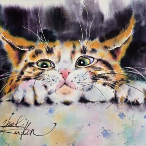 original watercolor ginger cat painting by Yael Natali Sonkin