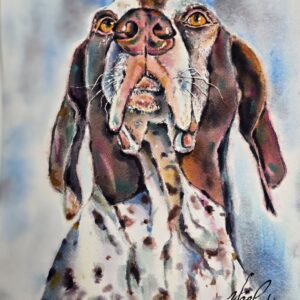original watercolor german shorthaired pointer dog painting by Yael Natali Sonkin