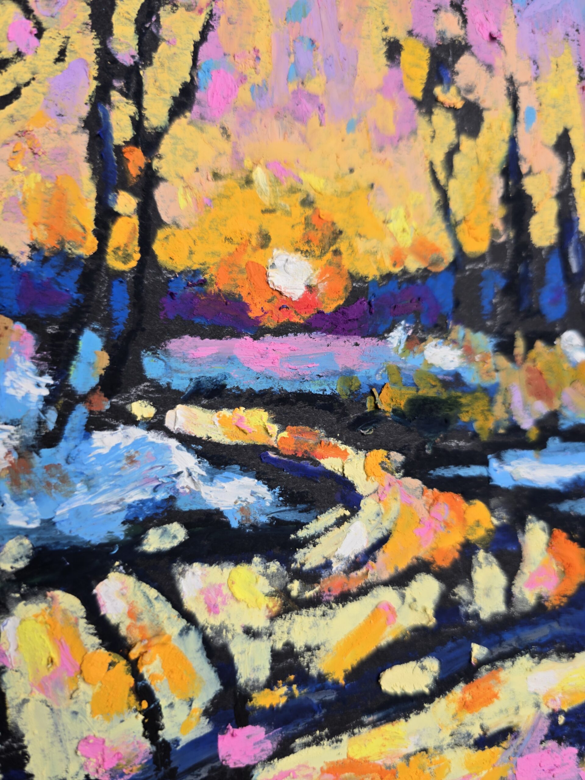 Winter Sunset Reflections - Original Oil Pastel Painting - Image 3