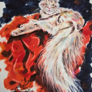 original watercolor maine coon cat painting by Yael Natali Sonkin