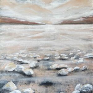 Serene Landscape with White Stones and Parachutes