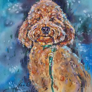 original Peach Poodle dog portrait by artist Yael Natali Sonkin