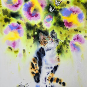 Kitten & Butterfly - Original Watercolor Painting