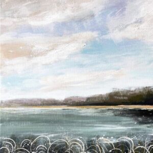 Sunny Spring Day on the Lake with Wavy Grass