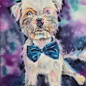 original watercolor Westiepoo dog portrait by artist Yael Natali