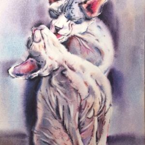Sphynx Cat Love - Original Watercolor Painting