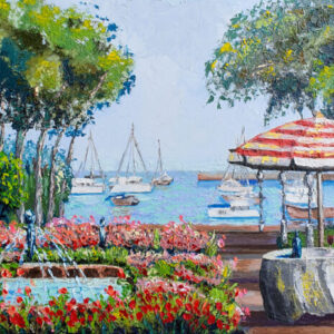 Mediterranean Terrace with Sailboats