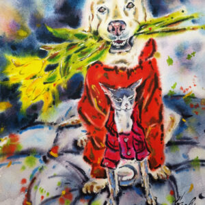 Labrador & Sphynx - Original Watercolor Painting