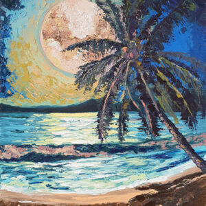 Seascape with a Palm Tree under the Moon