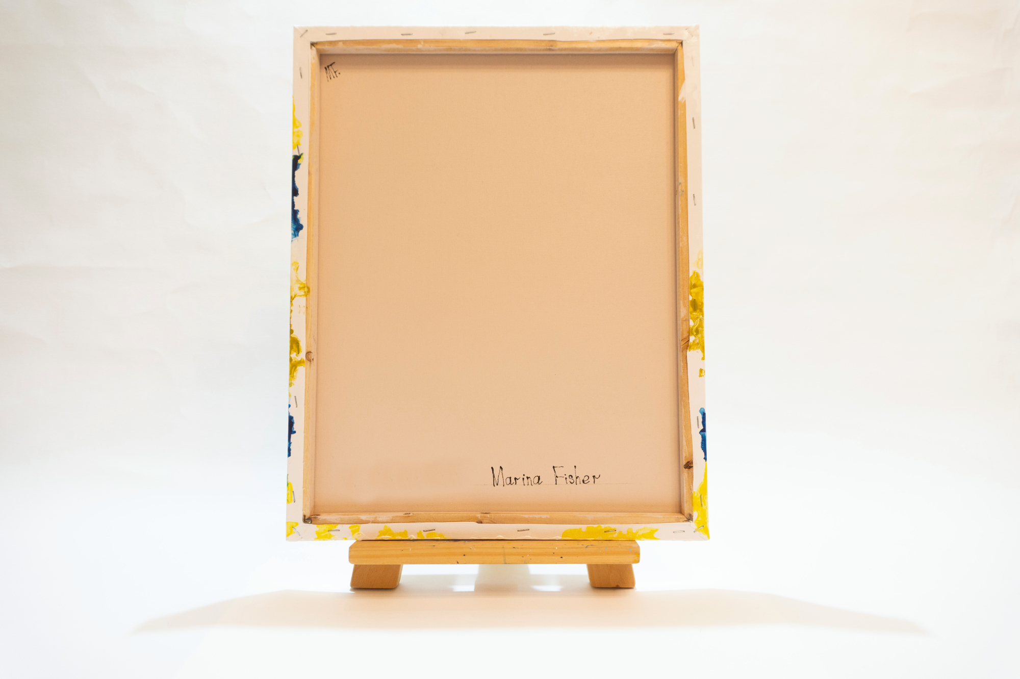 Original painting sea stripe abstract yellow acrylic on canvas by Marina Fisher