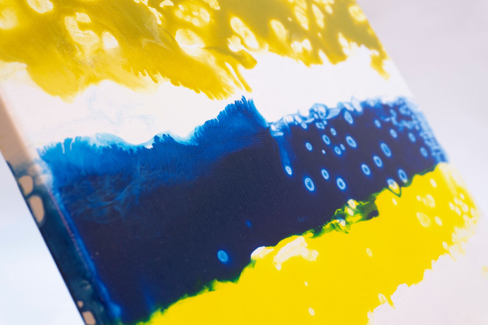 Original painting sea stripe abstract yellow acrylic on canvas by Marina Fisher