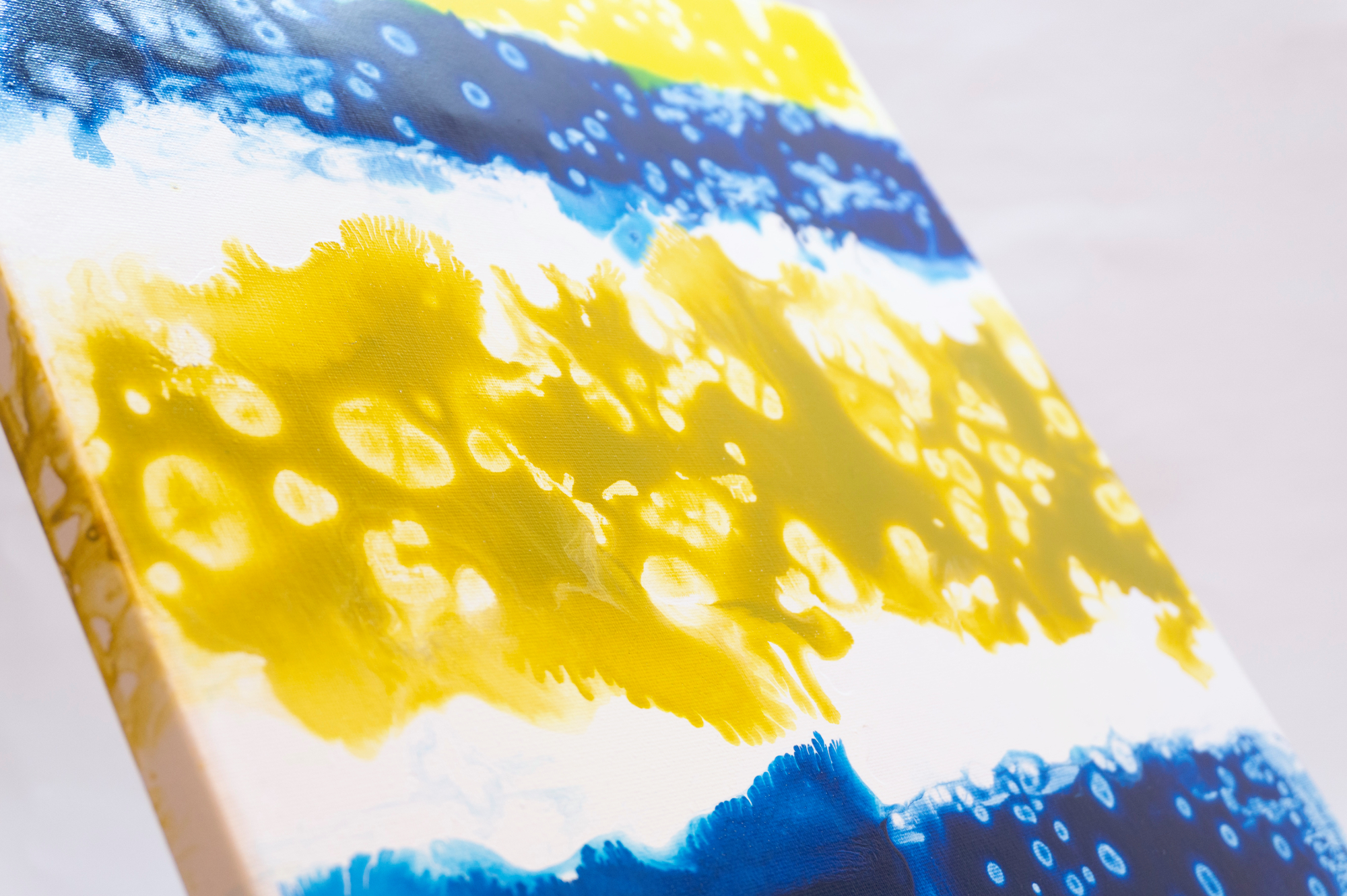Original painting sea stripe abstract yellow acrylic on canvas by Marina Fisher