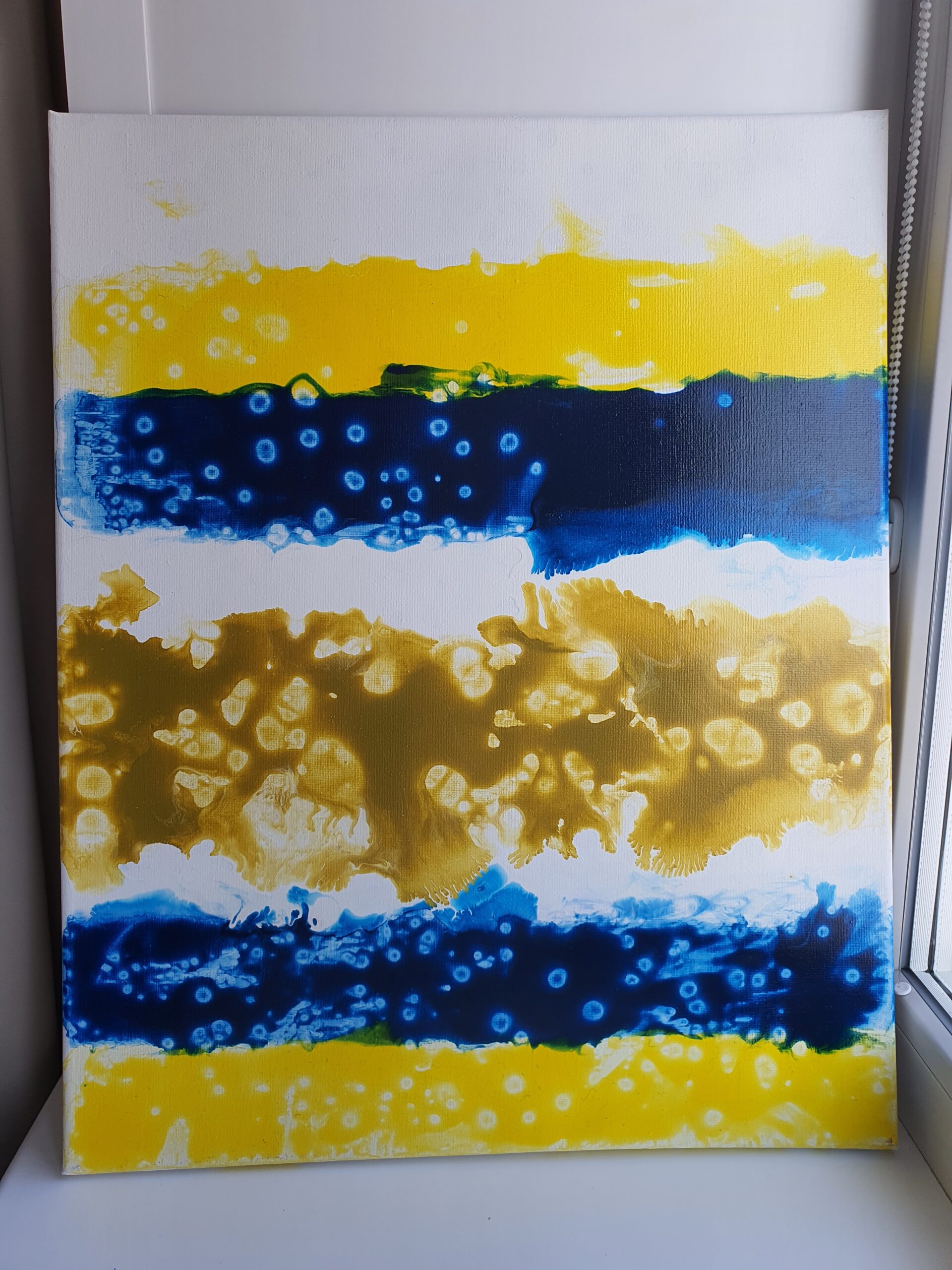 Original painting sea stripe abstract yellow acrylic on canvas by Marina Fisher