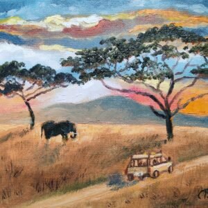 Original painting landscape Africa safari sunset